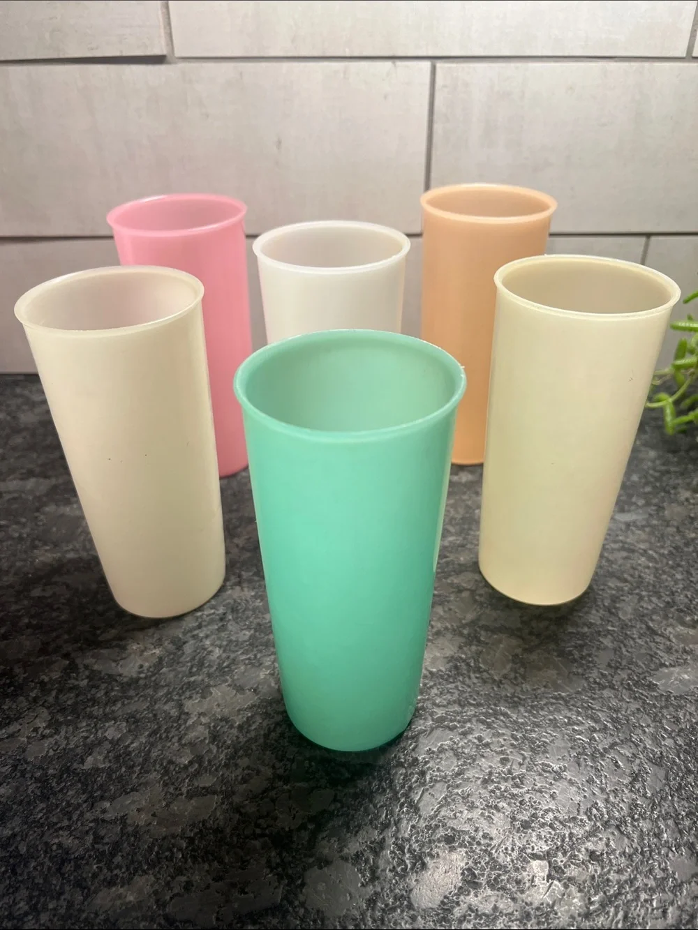 Vintage Set of 6 Pastel Tupperware Plastic Tumblers - Mint, Pink, Peach, Cream
